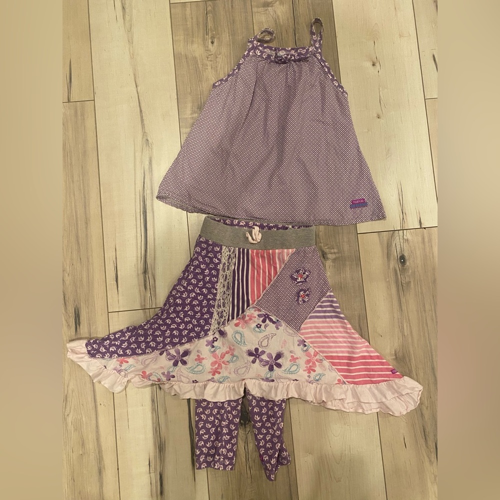 Naartjie top, leggings and top. Purple and Pink Patchwork.